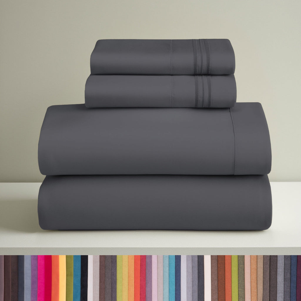 Breathable Luxury Sheets Set, 4 Piece Deep Pocket Sheets, 100% Soft Microfiber Bed Sheets Set, Gray - Luxury Bed Sheet Set with Deep Pockets - Default Title