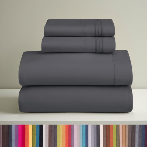 Breathable Luxury Sheets Set, 4 Piece Deep Pocket Sheets, 100% Soft Microfiber Bed Sheets Set, Gray - Luxury Bed Sheet Set with Deep Pockets - Default Title