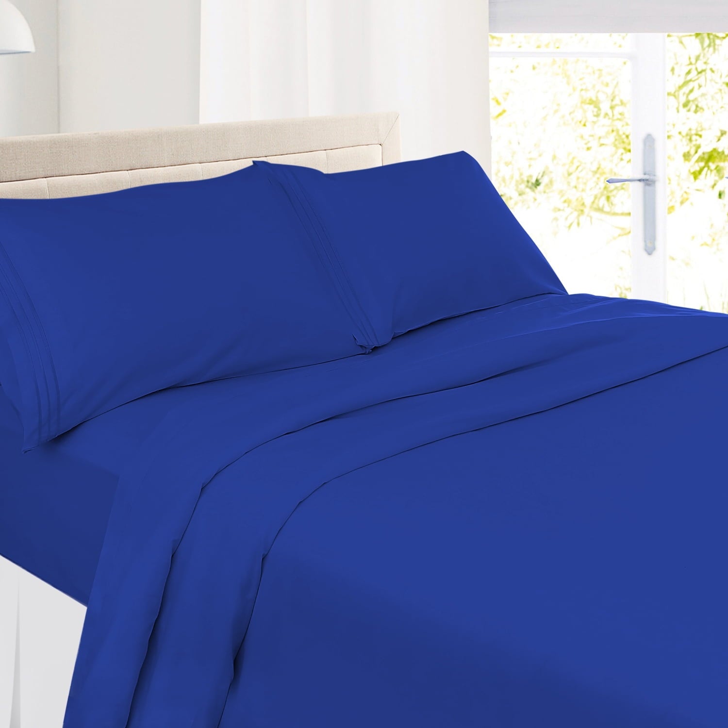 Cooling Sateen Premier 1800 Microfiber Collection 3-Line Bed Sheet Set, Full Size, Royal Blue - Cooling Hotel Quality Bedding Sheets and Pillowcases - Default Title