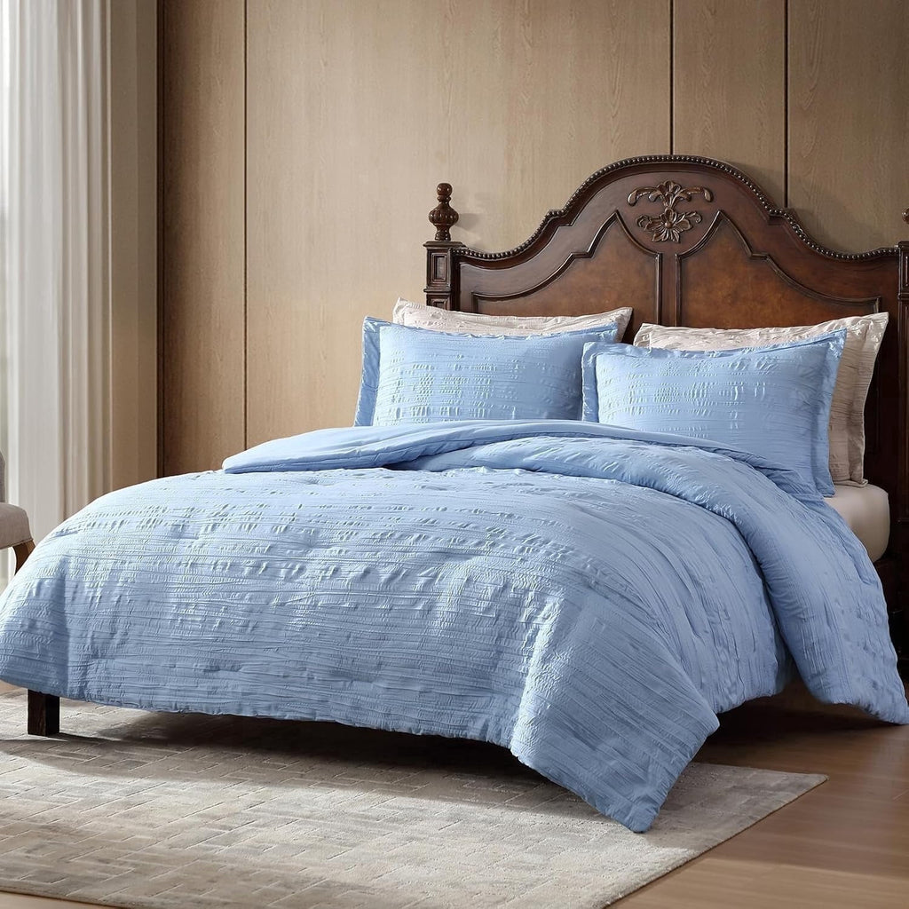 Hypoallergenic Cloud Queen Comforter Set Chambray Blue, 3 Pieces Comforter Set, All Season Lightweight Soft Embossed Bedding (86" x 88" Co... - Cloud-Like Soft Lightweight Bed Comforter - Default Title