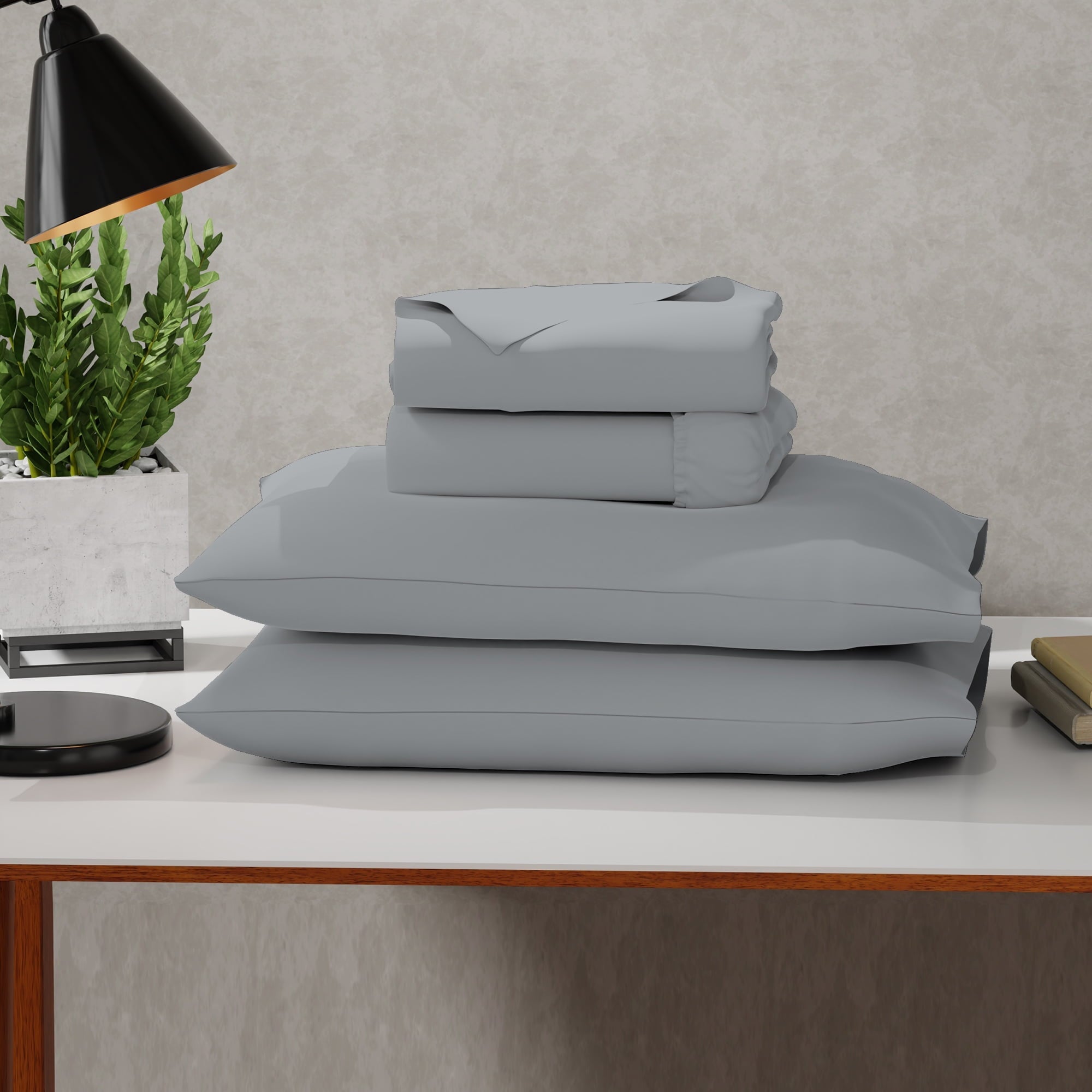 Breathable Luxury Soft Finish Microfiber Percale Queen Bed Sheet Set – 4-Piece Lightweight, Wrinkle-Resistant, Quick-Dry, Light Gray - Cooling Hotel Quality Bedding Sheets and Pillowcases - Default Title