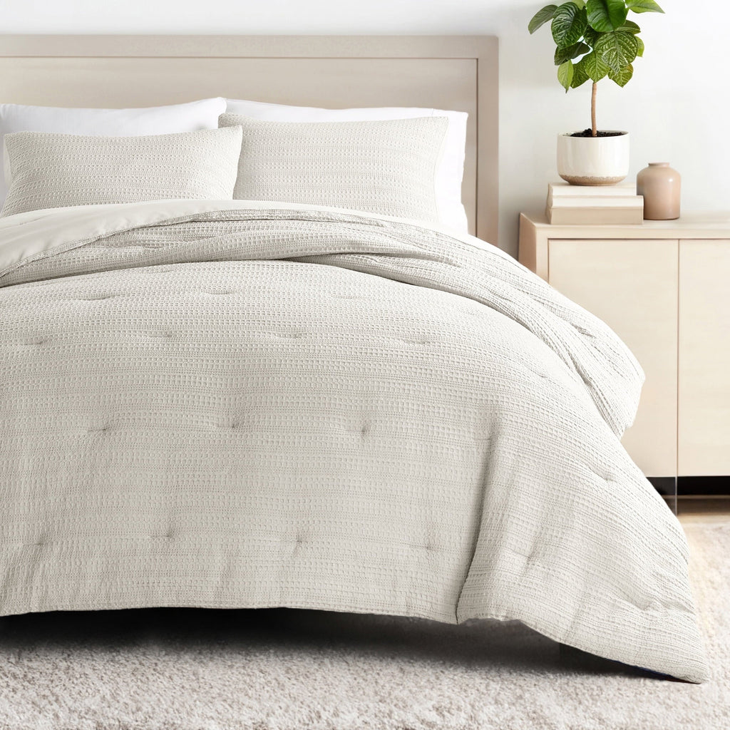 Hypoallergenic Cloud Textured Waffle Comforter Set ins Natural Waffle Comforter Bedding Sets, King/Cal King Size Bedding - All-Season Down Alternative Comforter Insert - Default Title