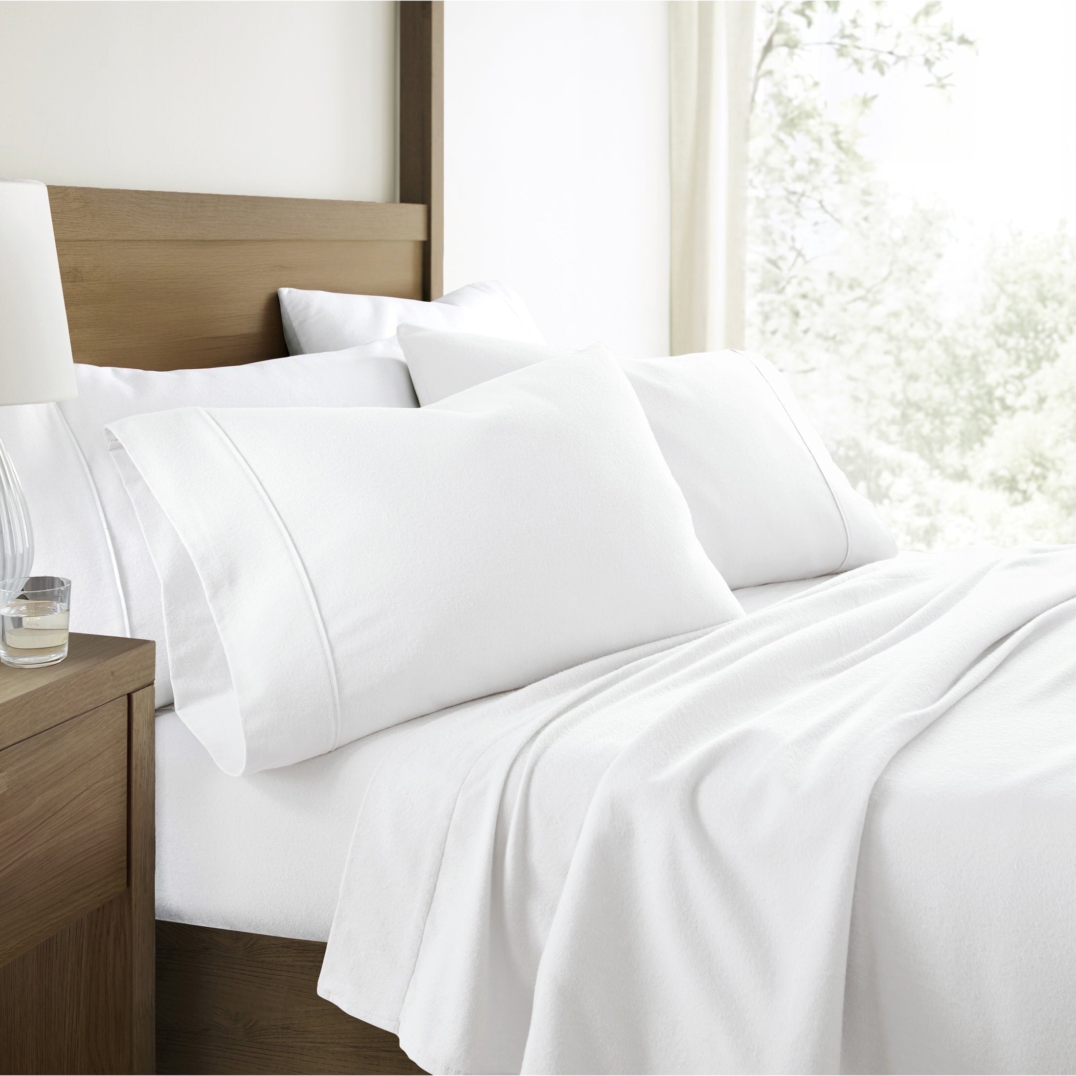 Breathable Luxury 100% Cotton Flannel Bed Sheets Set for Full Size Bedding in White - Breathable Egyptian Cotton Flat & Fitted Sheets - Default Title
