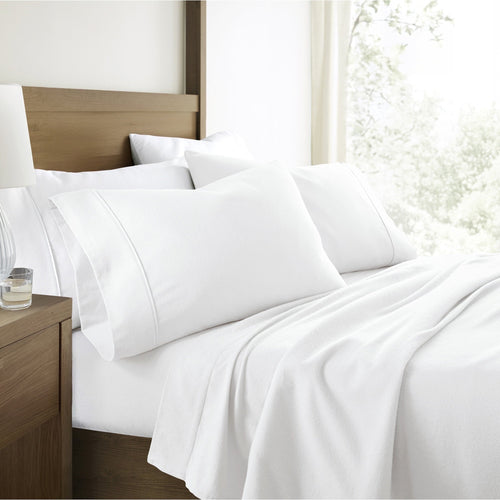 Breathable Luxury 100% Cotton Flannel Bed Sheets Set for Full Size Bedding in White - Breathable Egyptian Cotton Flat & Fitted Sheets - Default Title