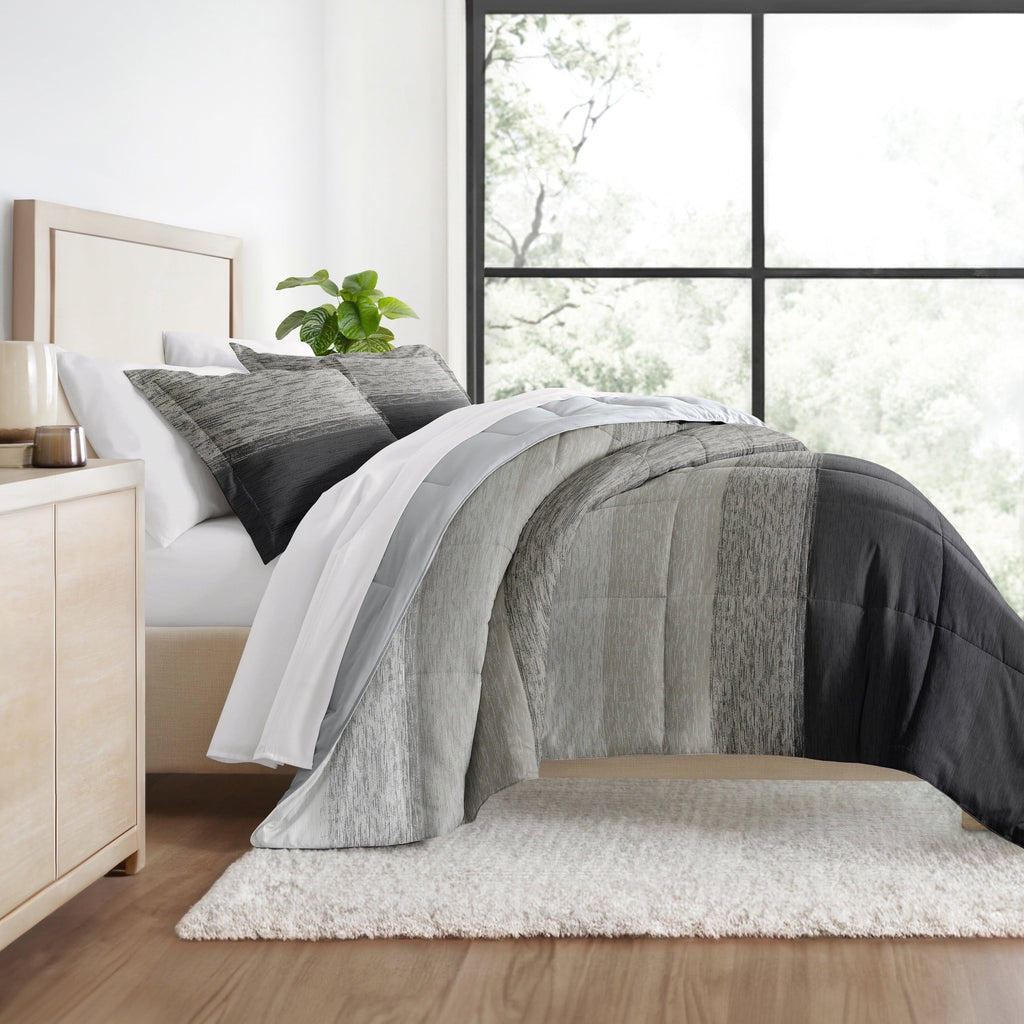 All-Season All Season Ultra Soft Comforter Set Lightweight Bedding in Gray/Black Ombre for Full/Queen Size - Hypoallergenic Ultra-Fluffy Quilt for Winter - Default Title
