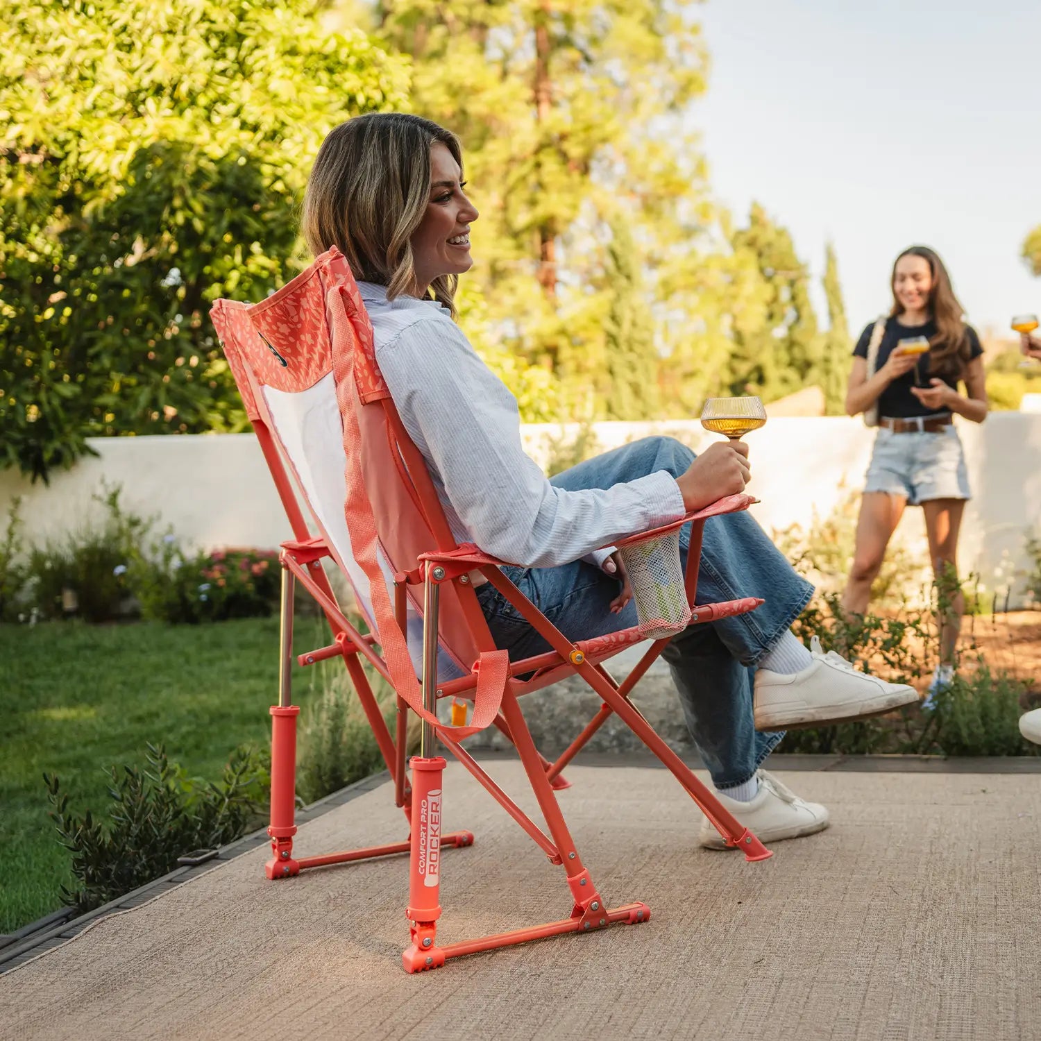 Luxury Camp Comfort Pro Rocker - Choice 375 - Heavy-Duty Kickback Rocker with Beverage Holder Detail