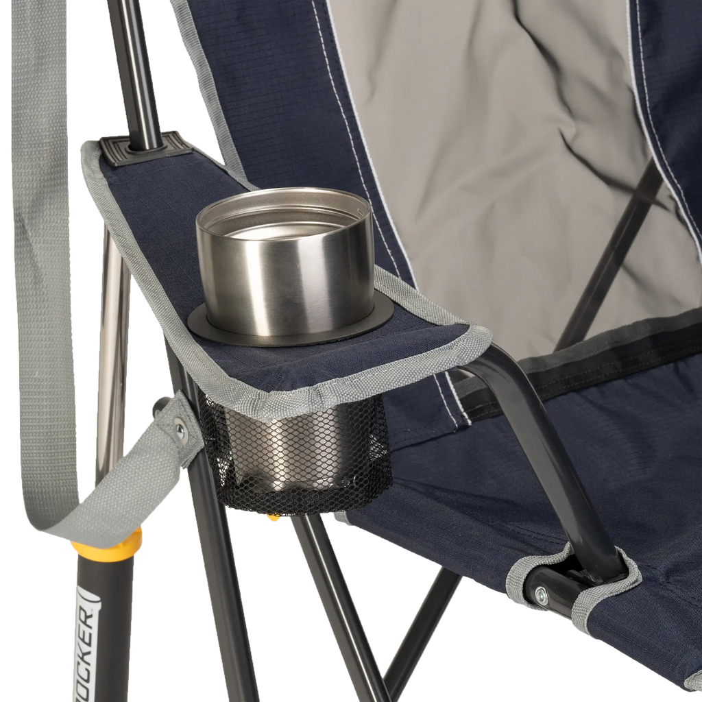 Luxury Camp Comfort Pro Rocker - Choice 375 - Heavy-Duty Kickback Rocker with Beverage Holder Detail