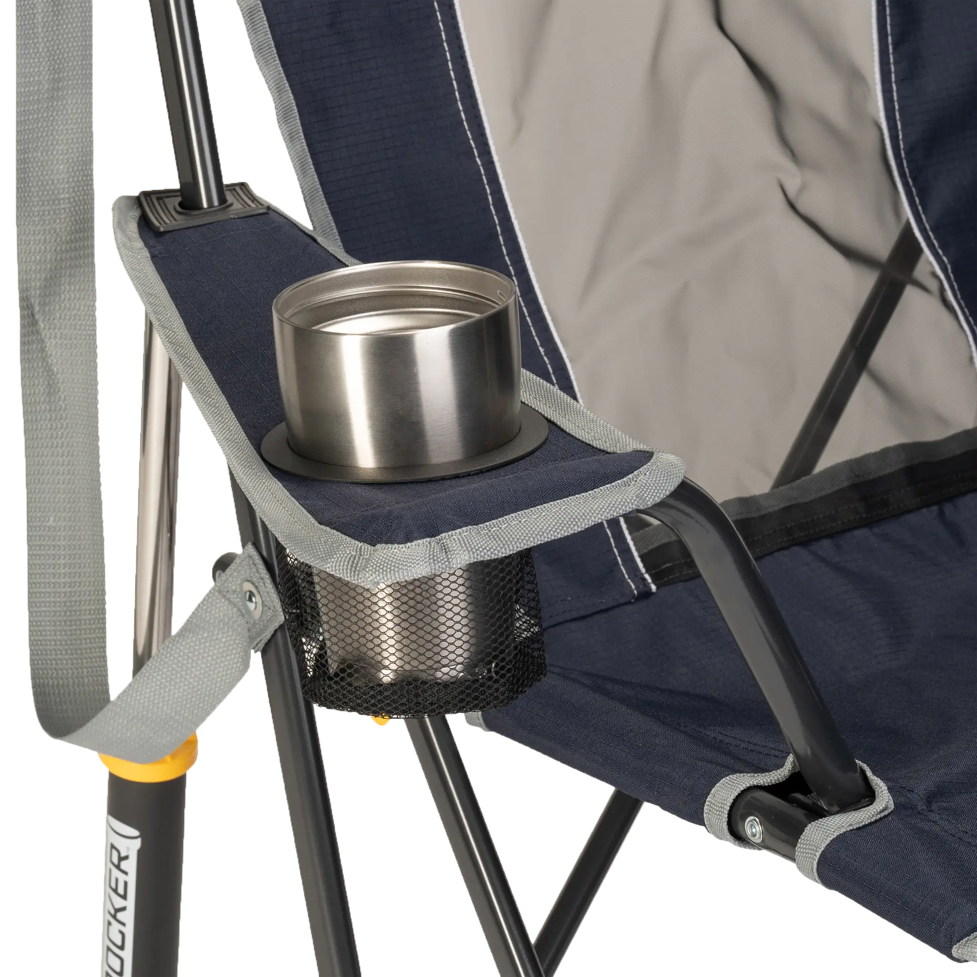 Luxury Camp Comfort Pro Rocker - Choice 375 - Heavy-Duty Kickback Rocker with Beverage Holder Detail