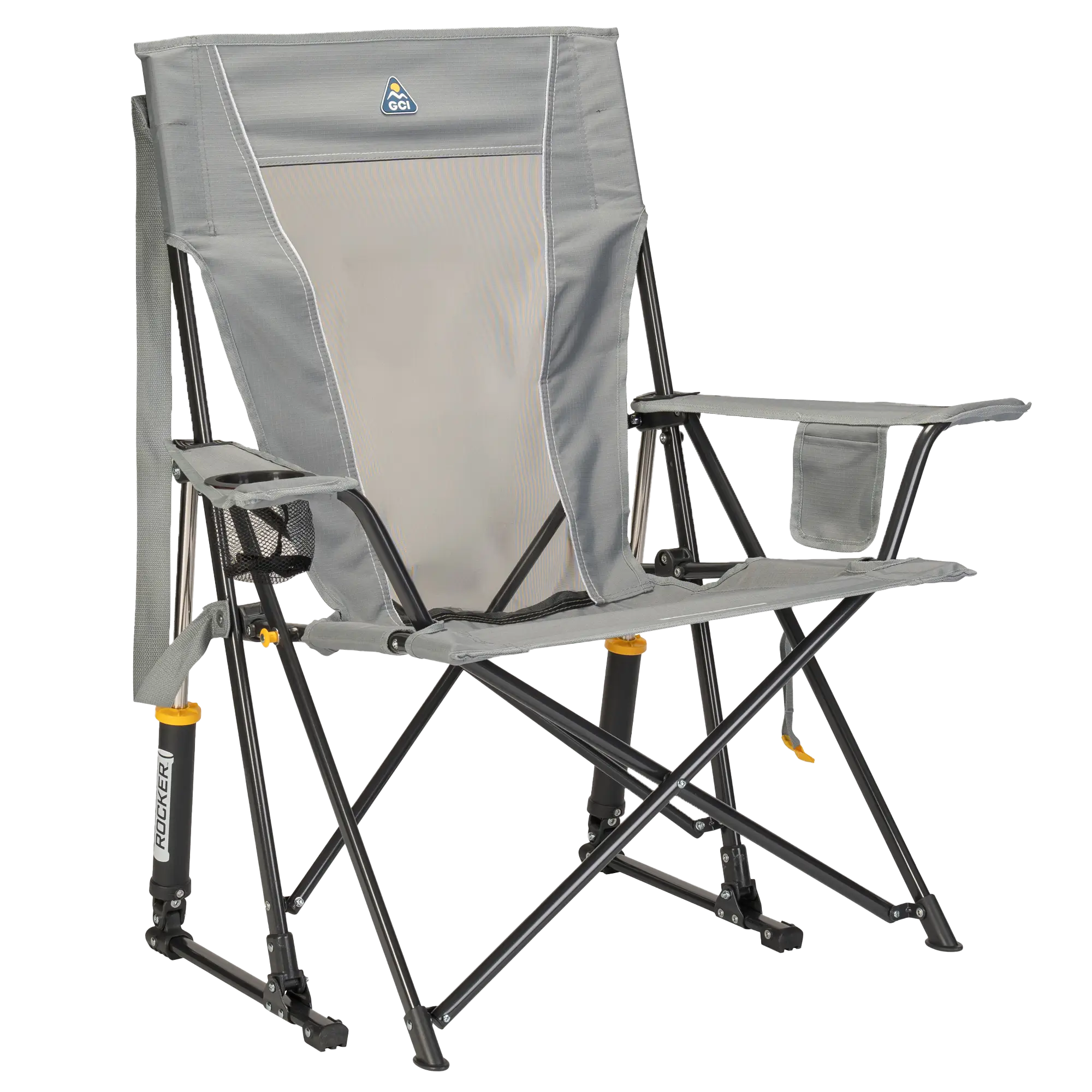 Luxury Camp Comfort Pro Rocker - Choice 375 - Heavy-Duty Kickback Rocker with Beverage Holder - Mercury Gray