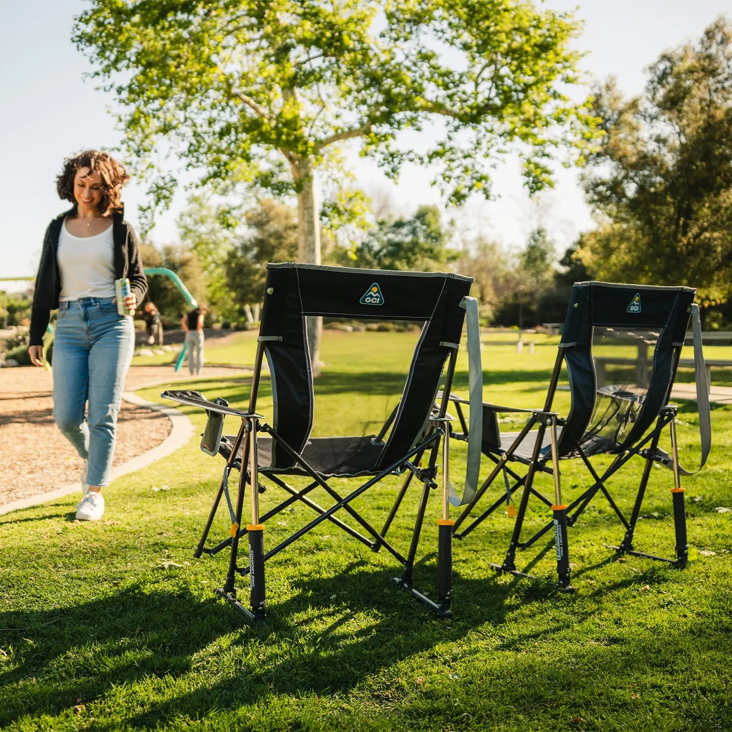 Luxury Camp Comfort Pro Rocker - Choice 375 - Heavy-Duty Kickback Rocker with Beverage Holder Detail