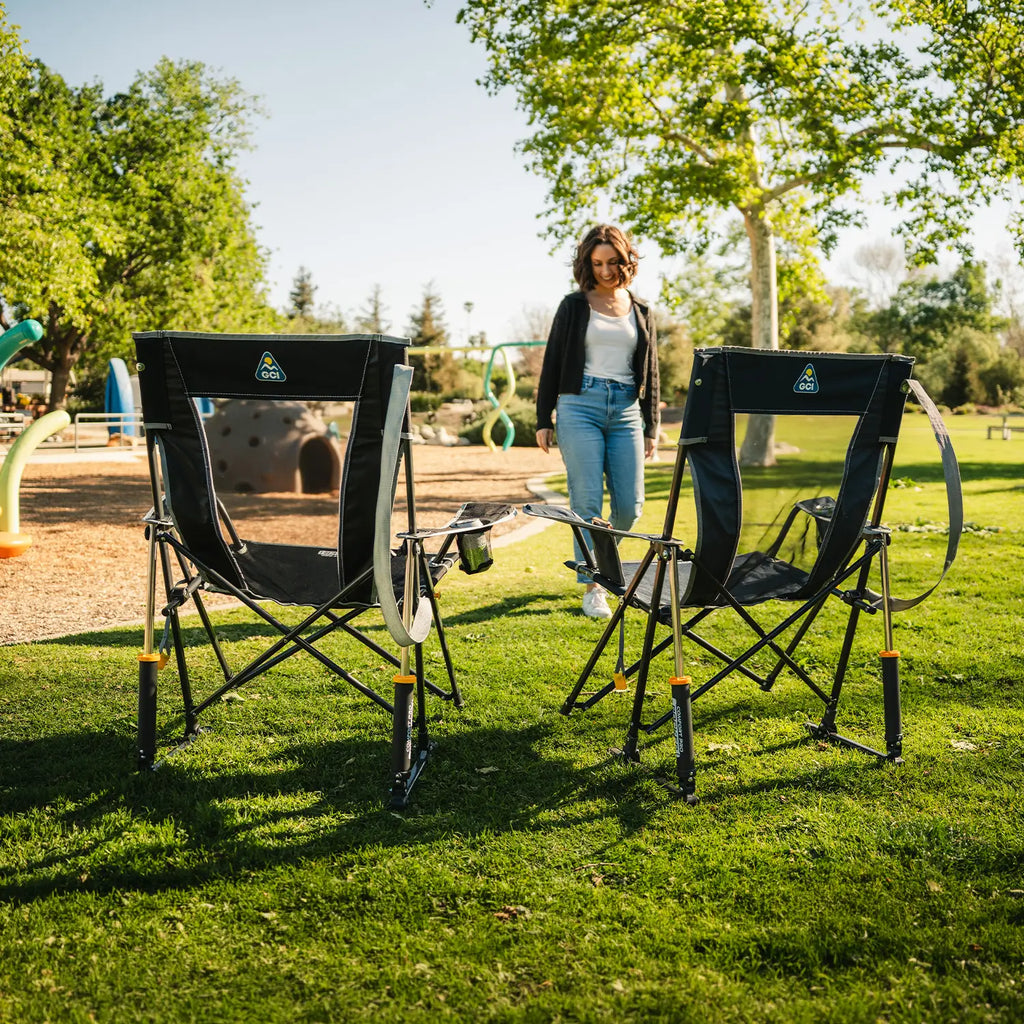 Luxury Camp Comfort Pro Rocker - Choice 375 - Heavy-Duty Kickback Rocker with Beverage Holder Detail