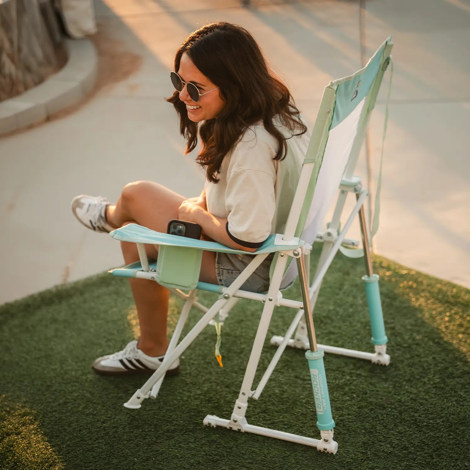 Luxury Camp Comfort Pro Rocker - Choice 375 - Heavy-Duty Kickback Rocker with Beverage Holder Detail