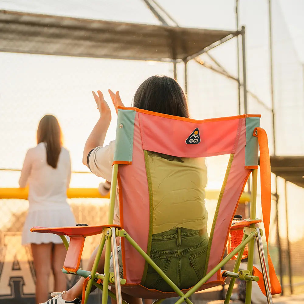 Luxury Camp Comfort Pro Rocker - Choice 375 - Heavy-Duty Kickback Rocker with Beverage Holder Detail