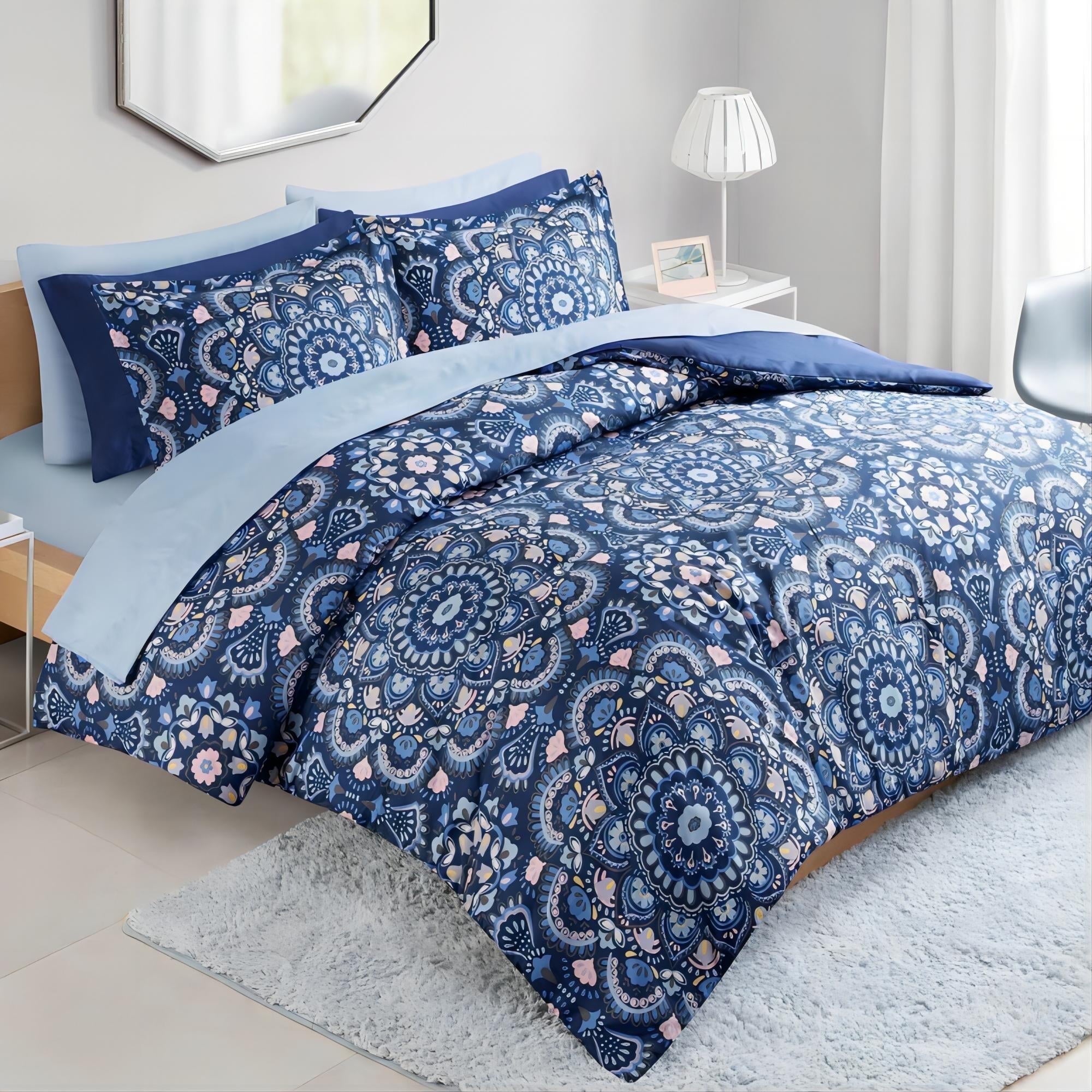 Fluffy Down Alternative Queen Size Comforter Set, 9-Piece Bed in a Bag Queen, Navy Blue Bedding Comforter Set with Comforter, Flat Sheets, Fi... - All-Season Down Alternative Comforter Insert - Default Title