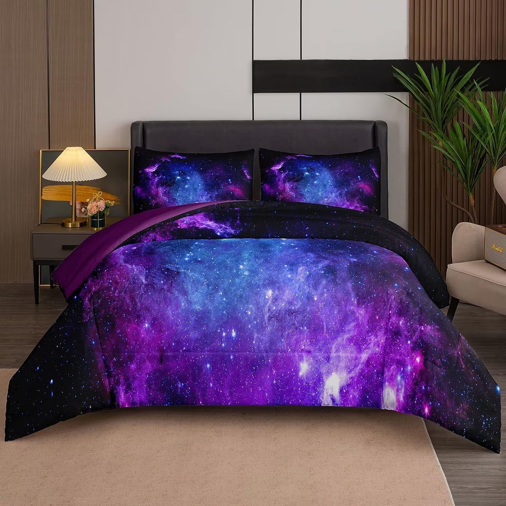 Heavyweight Warmth Galaxy Comforter Set Outer Space Purple Starry Sky Night Pattern Bedding Set for Girls Boys Kids Teens Twin Size with... - Cloud-Like Soft Lightweight Bed Comforter - Default Title