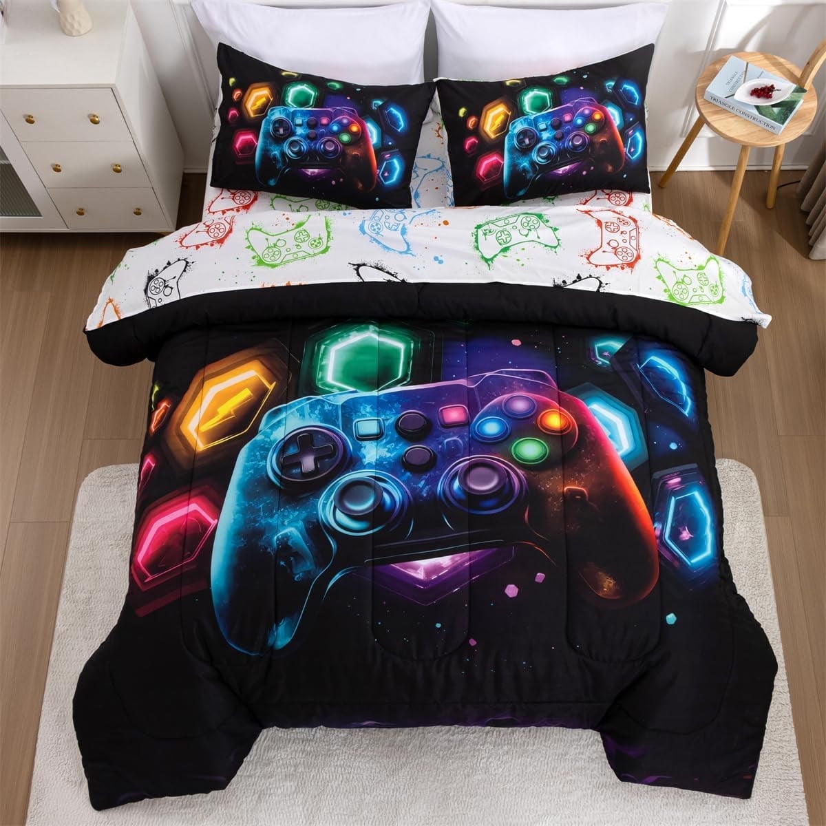 All-Season Game Console Comforter Set for Boys Girls Kids Space Universe Gaming Geometric Lightweight Microfiber Gamer Bedding S... - All-Season Down Alternative Comforter Insert - Default Title