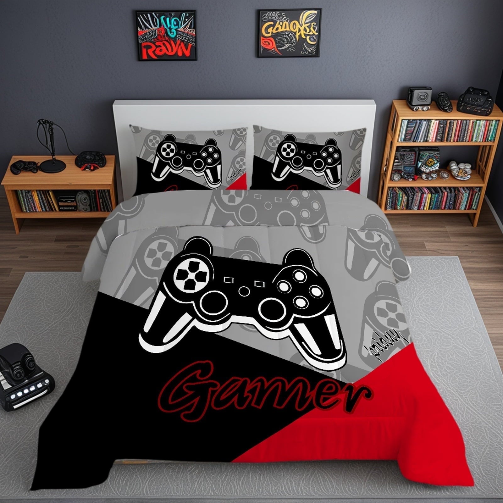 All-Season Gaming Comforter for Kids Boys Teens Video Game Bedding Set Gamer Comforter Gamepad Comforter Set Full Size Red Black... - Cloud-Like Soft Lightweight Bed Comforter - Default Title