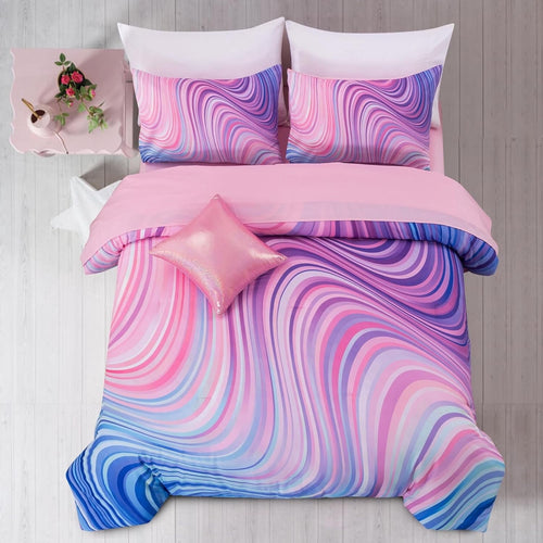 All-Season 6 Pieces Gradient Star Ring Comforter Set, Colorful Glitter Rainbow Wave Stripes Pattern Bedding Set for Boys Girls T... - Luxurious Quilted Duvet Cover Set - Default Title