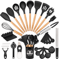 Heat-Resistant Silicone Cooking Utensils Set, 38 PCS Kitchen Utensils Set for 446°F Heat Resistant, Food Grade Utensil Sets with Woo... - Premium Stainless Steel Cooking Utensil for Non-Stick Pots - Default Title