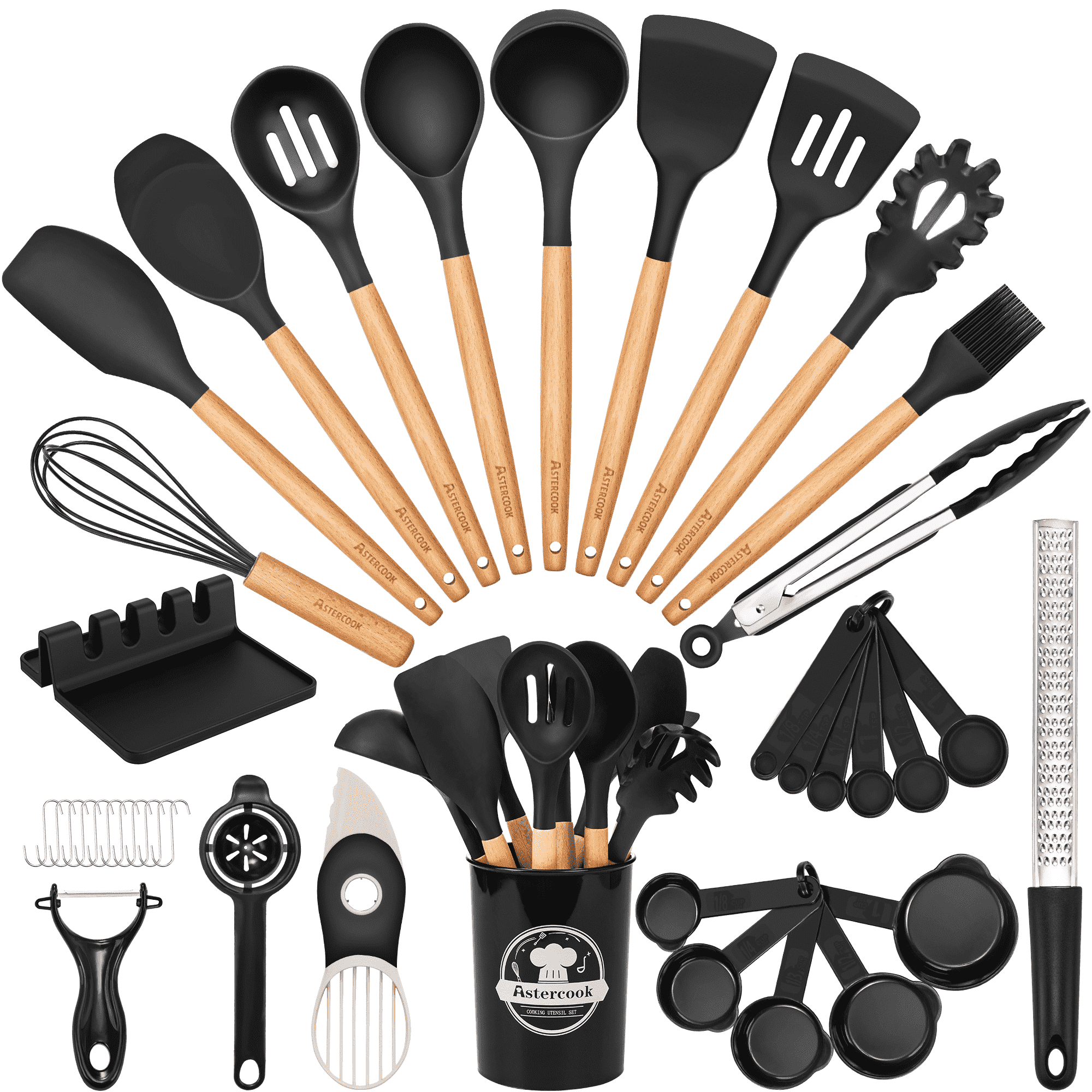 Durable Steel Silicone Cooking Utensils Set, 38 PCS Kitchen Utensils Set for 446°F Heat Resistant, Food Grade Utensil Sets with Woo... - Professional Kitchen Tool for Culinary Enthusiasts - Default Title
