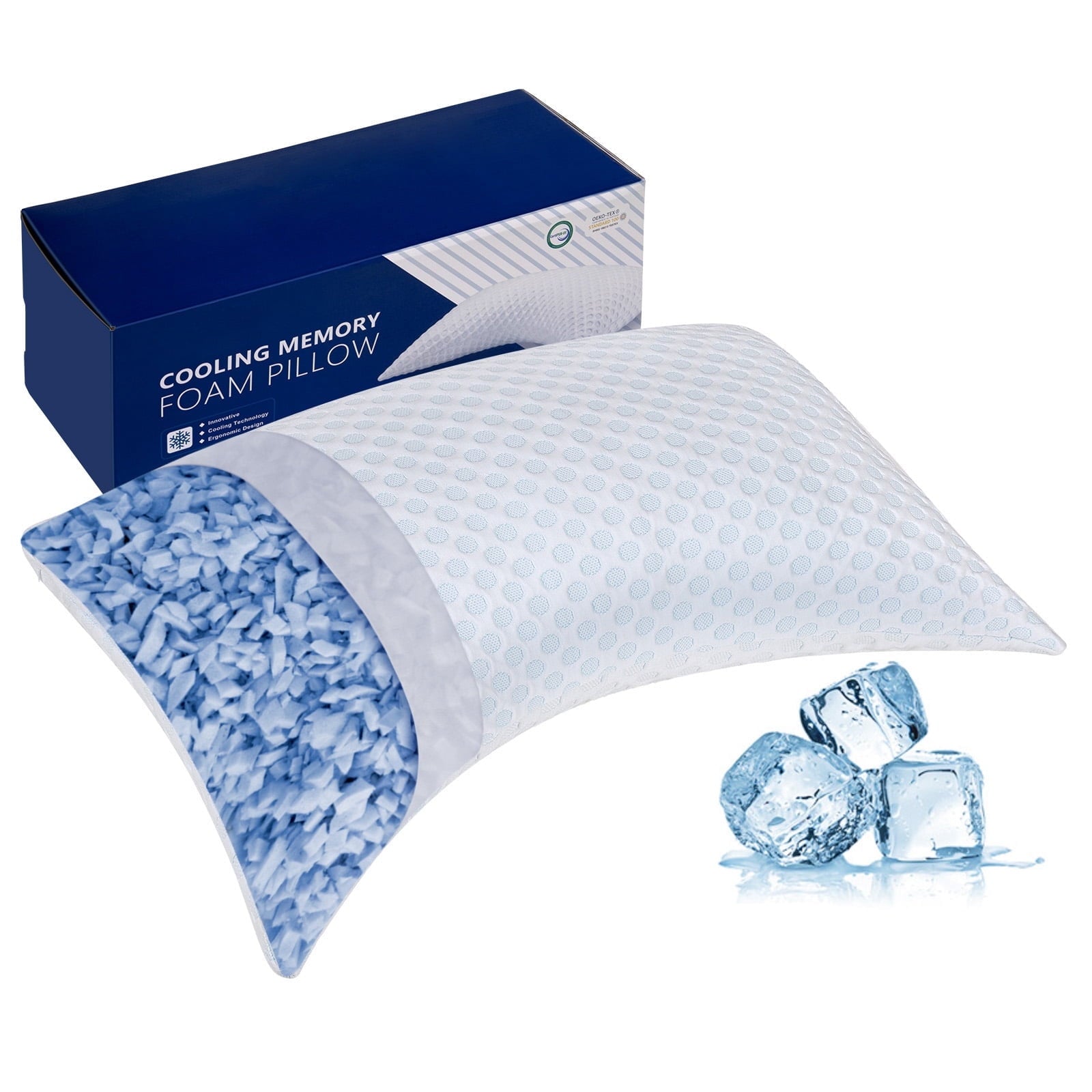 Ergonomic Memory Foam Cooling Shredded Memory Foam Bed Pillows Adjustable Firm Support Pillow for Side and Back Sleepers Curved Pillows Set... - Ergonomic Memory Foam Pillow for Neck Pain Support - Default Title
