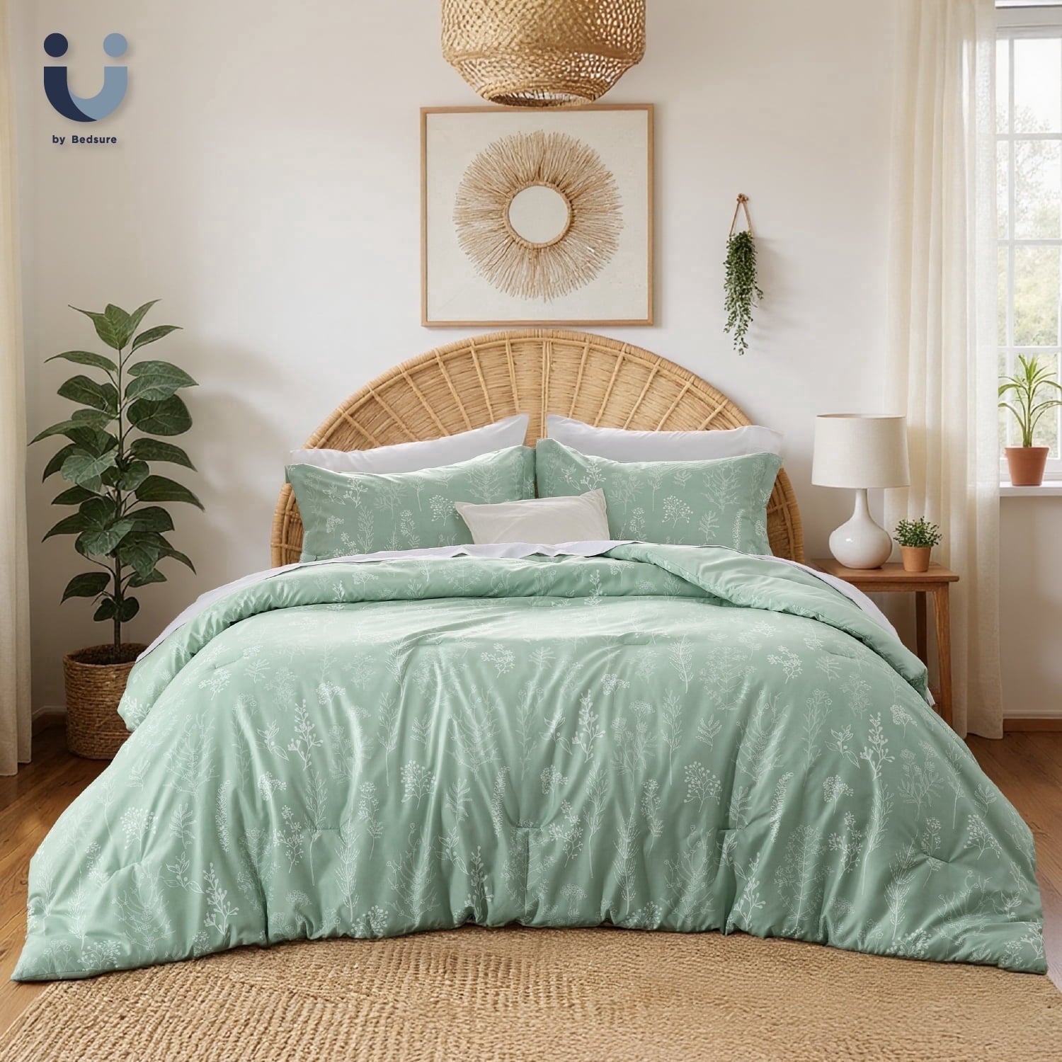 Hypoallergenic Cloud 3 Pieces Sage Green Floral Comforter Sets, 1 Botanical Flowers Reversible Comforter and 2 Pillow Shams, Queen Size Be... - Luxurious Quilted Duvet Cover Set - Default Title