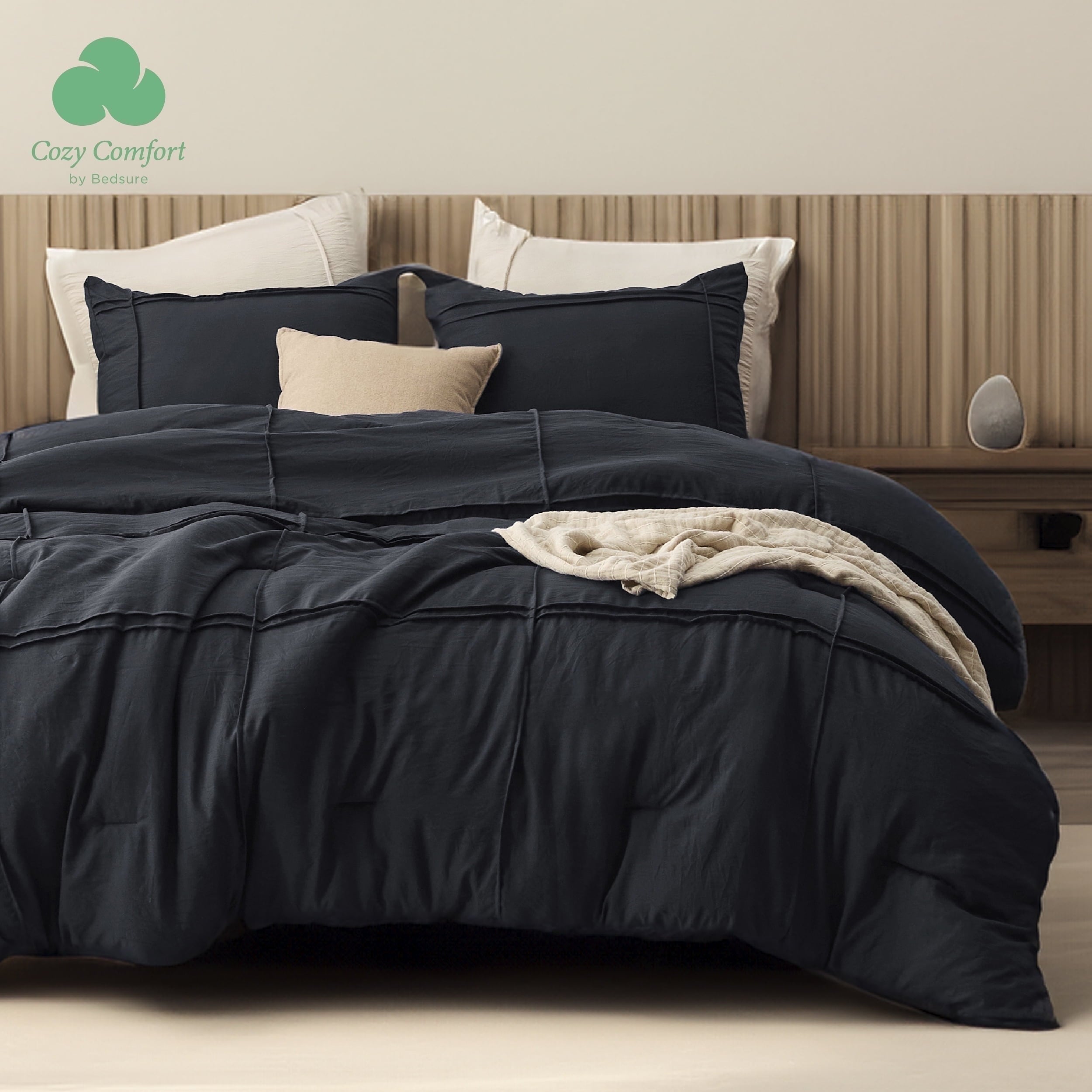 Fluffy Down Alternative Cozy Comfort Full Comforter Set with Sheet - 4 Pieces Soft Black Bedding Sets, Grid Pinch Pleat, All Season Lightweig... - Cloud-Like Soft Lightweight Bed Comforter - Default Title