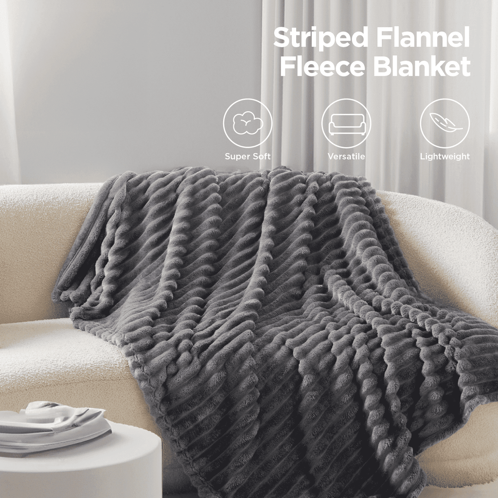Reversible Sherpa Grey Fleece Throw Blanket for Couch - Super Soft Cozy Blankets for Women, Girls, 50x60 inches - Luxury Knitted Decorative Throw Blanket with Fringes - Default Title
