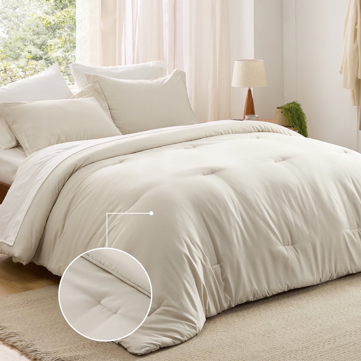 Fluffy Down Alternative Twin Comforter Set Beige, 5 Pieces Lightweight Twin Bedding Sets Boho with Comforter, Sheet, Pillowcase & Sham - All-Season Down Alternative Comforter Insert - Default Title