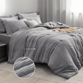 Fluffy Down Alternative Twin Comforter Sets 5 Pieces Stripes Seersucker Bedding Set, Bed in a Bag with Soft Comforter & Sheets, Pillowcase & ... - Hypoallergenic Ultra-Fluffy Quilt for Winter - Default Title