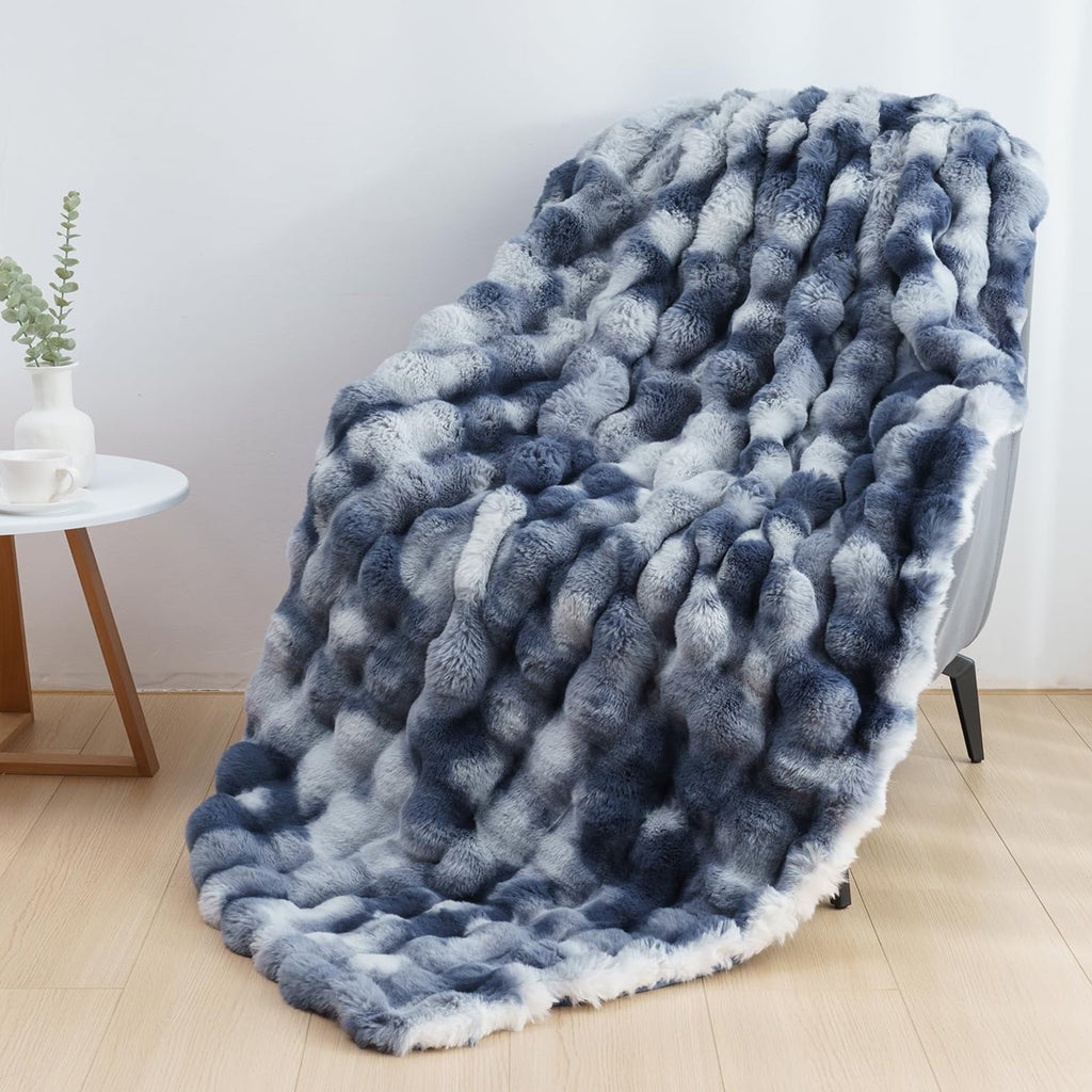 Decorative Knitted Faux Fur Throw Blanket for Couch Luxury Fluffy Thick Bubble Blanket Warm Cozy Throw for Bedroom Living Room, 50" x 60... - Lightweight Plush Warm Blanket for All Seasons - Default Title