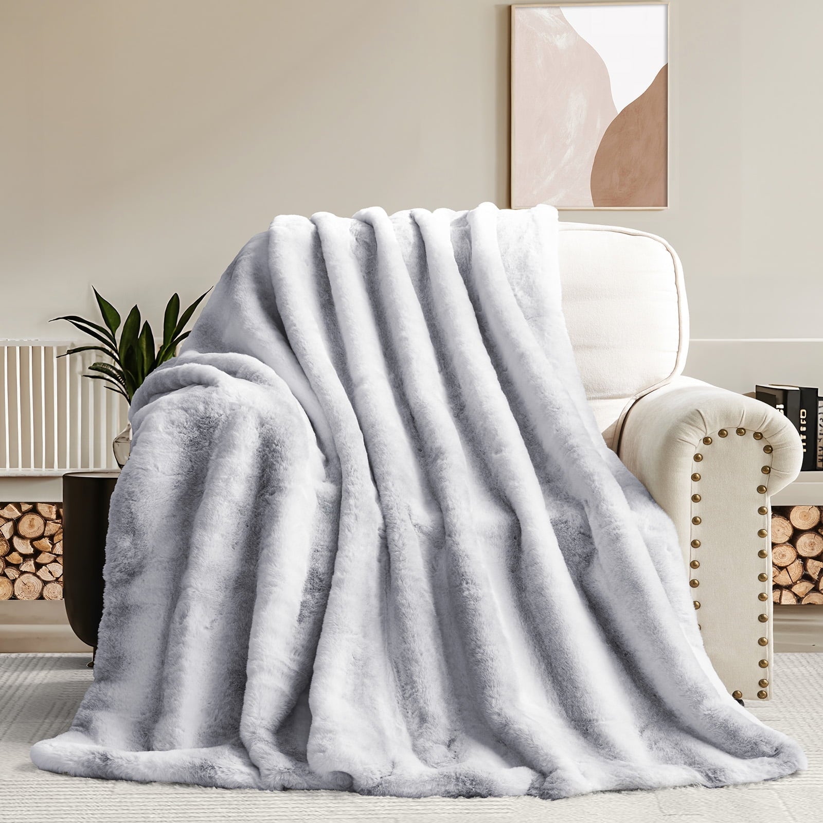 Reversible Sherpa Luxury Faux Fur Throw Blanket for Bed Super Thick Warm Fuzzy Blankets for Bedroom Living Room, 60" x 80", White - Luxury Knitted Decorative Throw Blanket with Fringes - Default Title