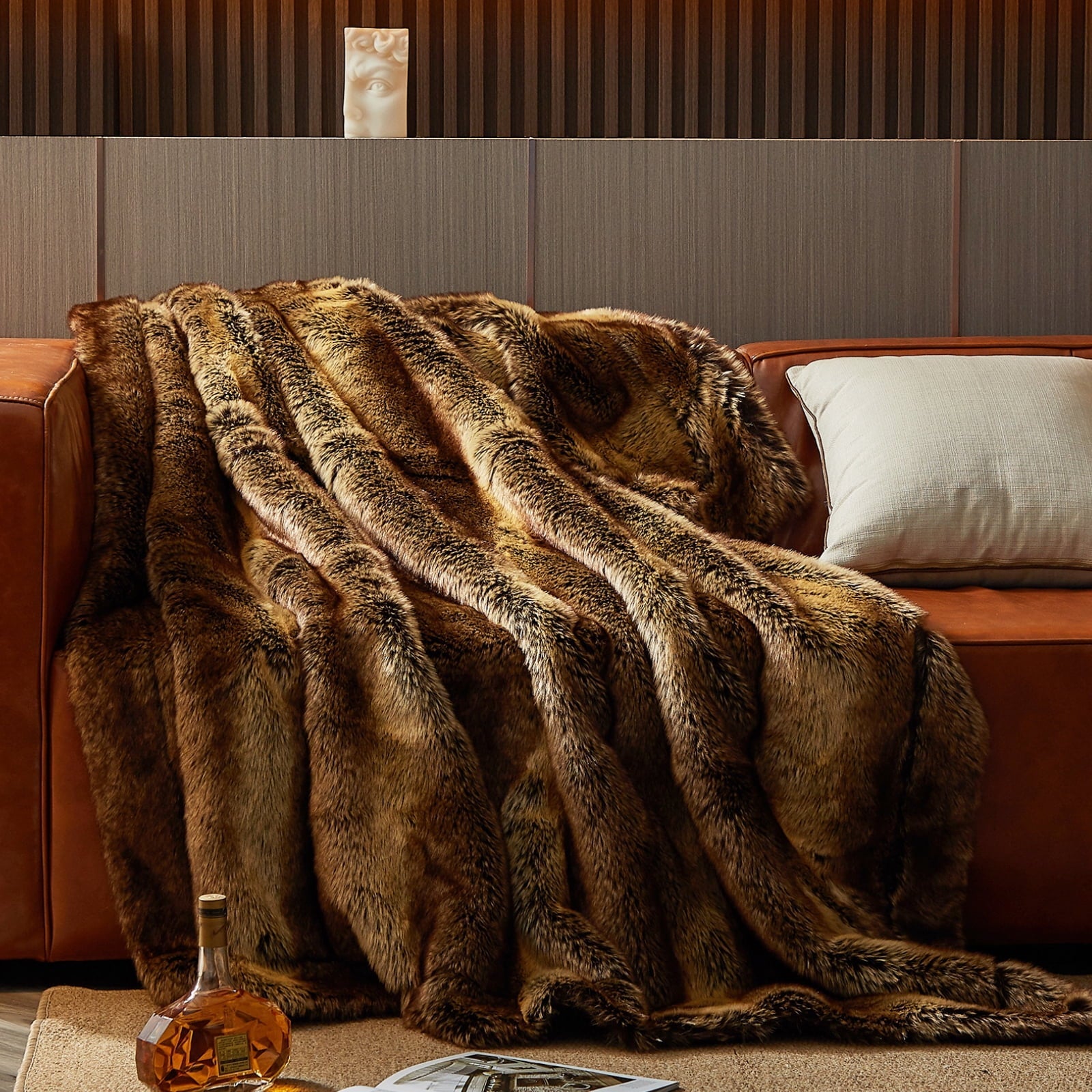 Super Soft Flannel Luxury Faux Fur Throw Blanket for Bed Super Thick Warm Long Fluff Fuzzy Blankets for Bedroom Living Room, 60" x 80", ... - Luxury Knitted Decorative Throw Blanket with Fringes - Default Title