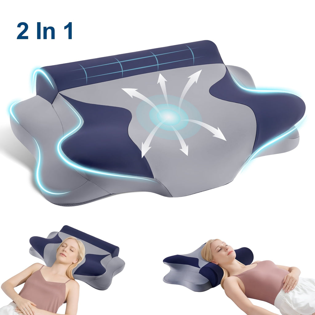 Fluffy Shredded Cooling Bed Pillow for Neck & Shoulder Pain Relief, Cervical Support Comfort Pillow for Side Back Stomach Sleeper, Er... - Orthopedic Shredded Foam Bed Pillow Set - Default Title