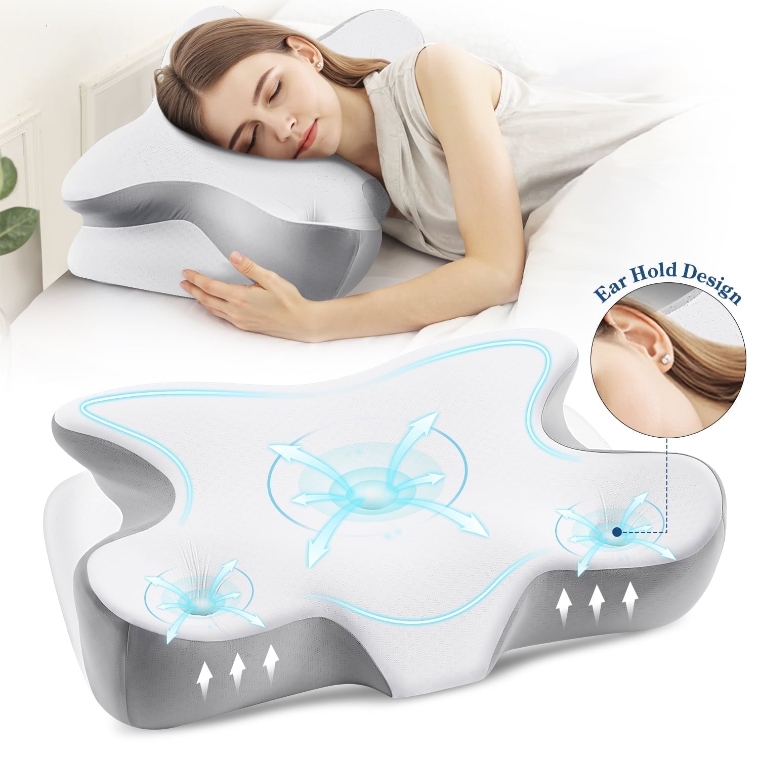 Ergonomic Memory Foam Cervical Pillow for Neck and Shoulder, Ergonomic Side Sleeper Pillow for Neck Support, Contour Memory Foam Pillows fo... - Orthopedic Shredded Foam Bed Pillow Set - Default Title