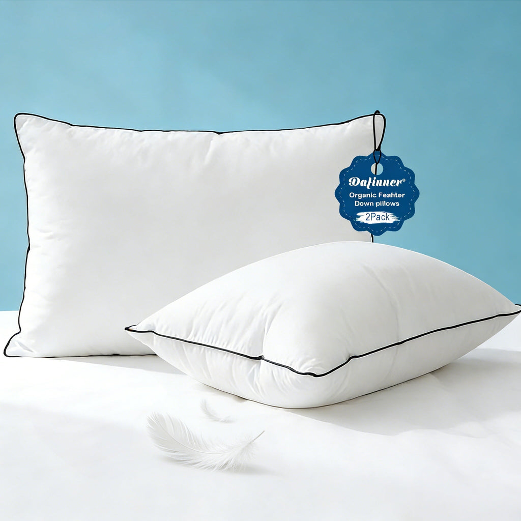 Hotel Collection Hypoallergenic 3‑Chamber Goose Feather Down Core Bed Pillows, Standard Size Set of 2, With Microfiber Surround, Soft-... - Decorative Throw Pillow Cushion for Sofa & Bed - Default Title