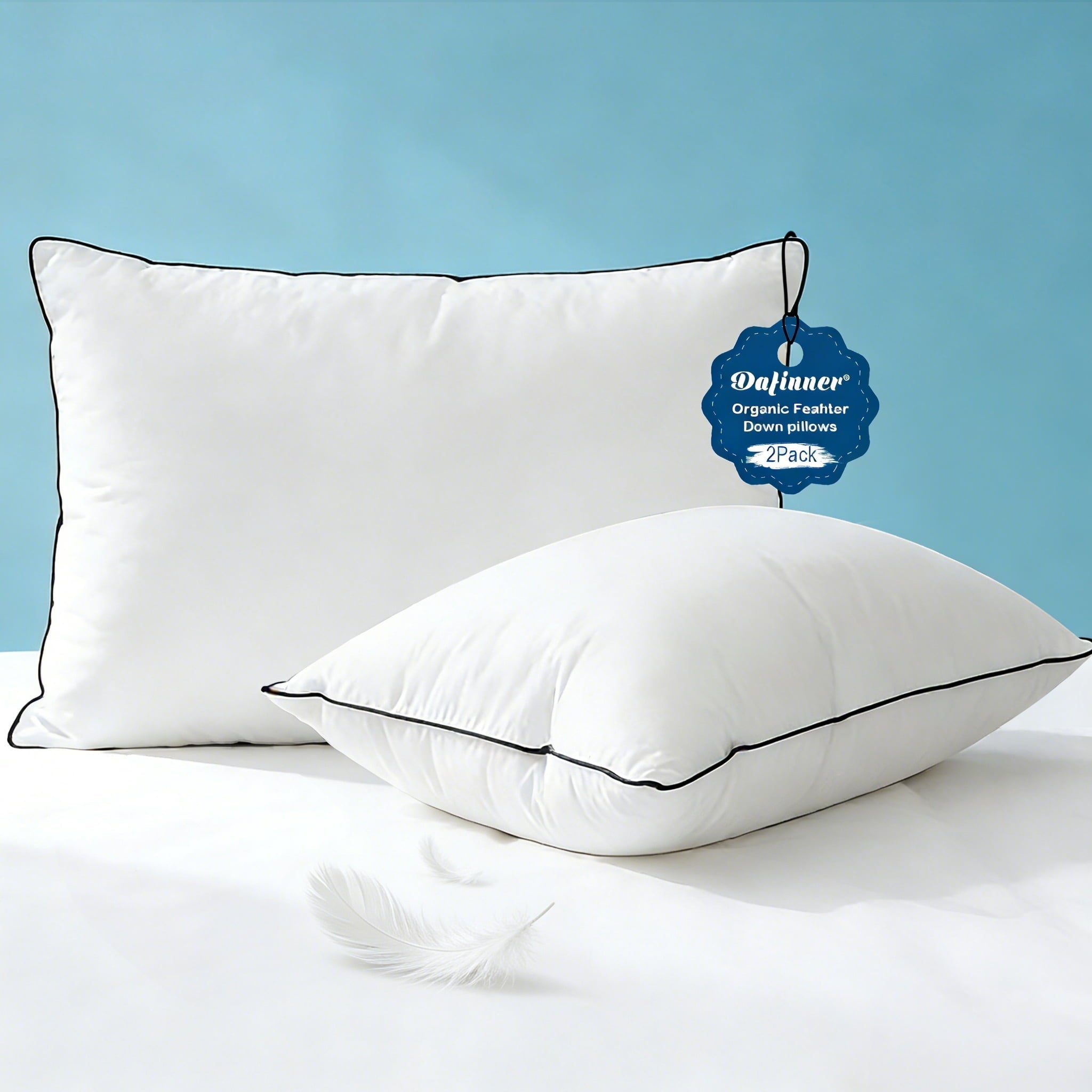 Hotel Collection Hypoallergenic 3‑Chamber Goose Feather Down Core Bed Pillows, Standard Size Set of 2, With Microfiber Surround, Soft-... - Decorative Throw Pillow Cushion for Sofa & Bed - Default Title