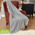 Super Soft Flannel Turkish Cotton Throw Blanket & Beach Towel, 60"x70" Boho Decorative Blanket for Couch, Bed, Sofa & Outdoor, Lightweig... - Luxury Knitted Decorative Throw Blanket with Fringes - Default Title