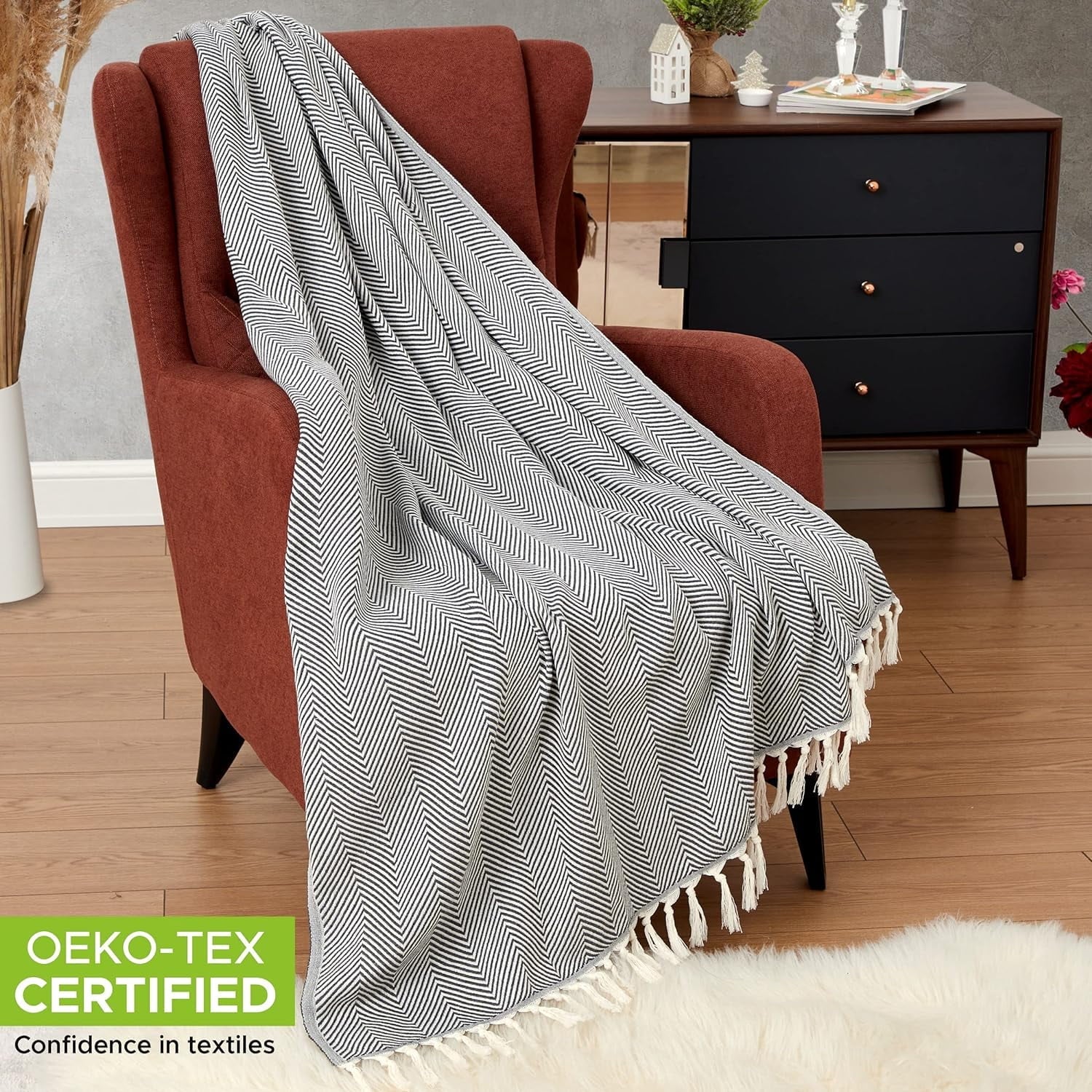 Super Soft Flannel Turkish Cotton Throw Blanket & Beach Towel, 60"x70" Boho Decorative Blanket for Couch, Bed, Sofa & Outdoor, Lightweig... - Luxury Knitted Decorative Throw Blanket with Fringes - Default Title
