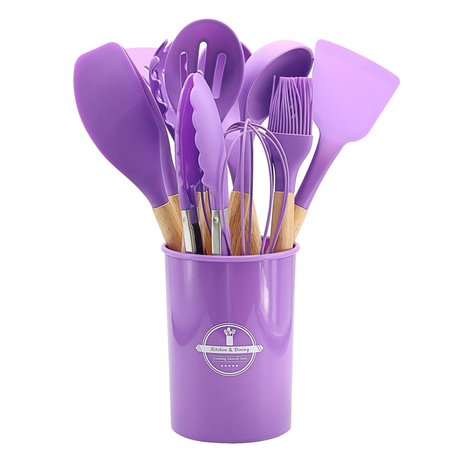 Ergonomic Cooking 12Pcs Cooking Kitchen Utensils Set with Holder,Wooden Handles Cooking Tool,BPA Free,Non Toxic Turner Tongs Spa... - Ergonomic Kitchen Tongs and Cooking Spoon Utensil - Default Title