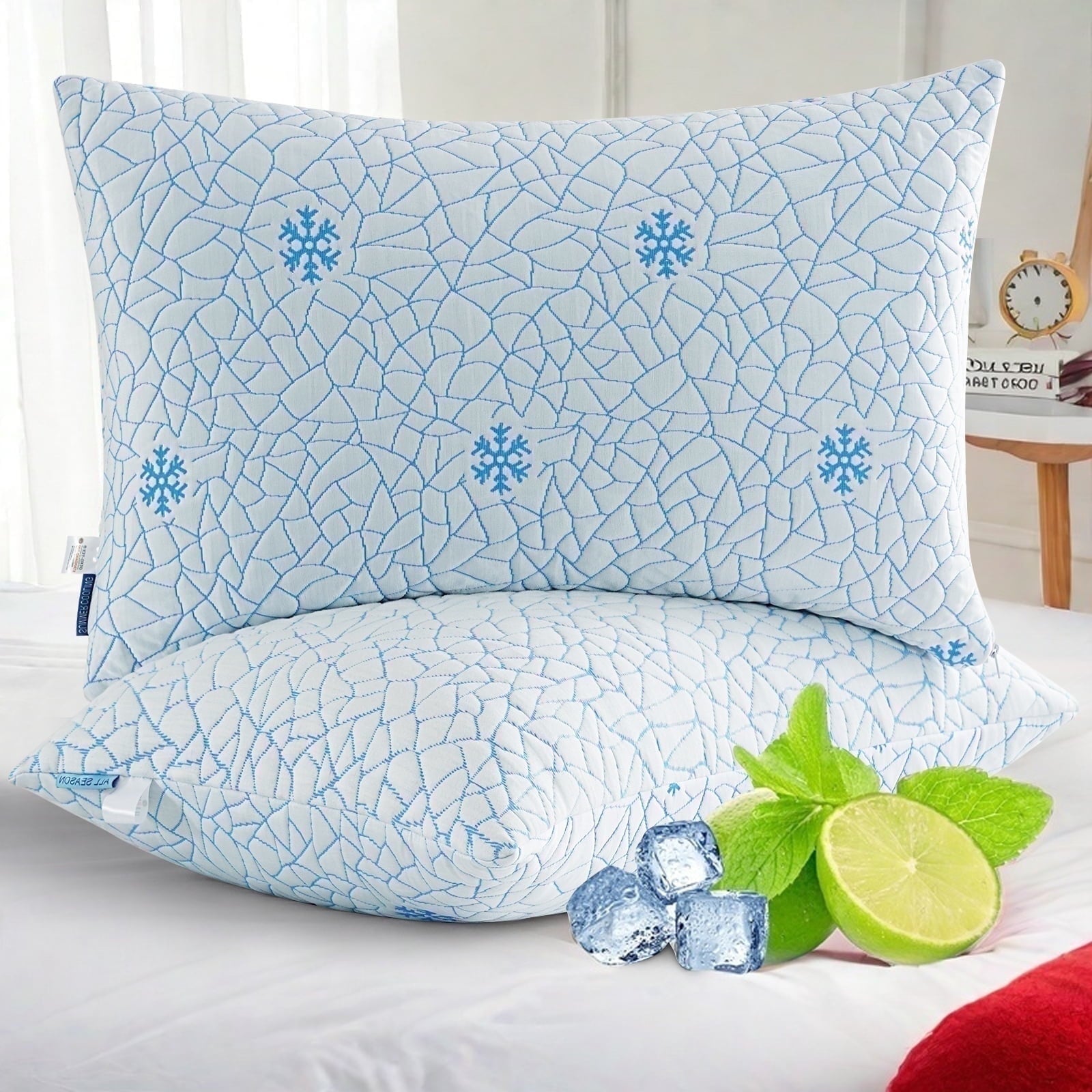 Decorative Plump Cooling Memory Foam Queen Pillows Set of 2,Adjustable Support & Heat Dissipation Tech for Side,Back,Stomach & Hot Sle... - Ergonomic Memory Foam Pillow for Neck Pain Support - Default Title
