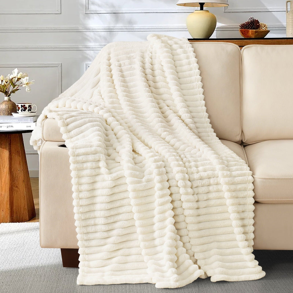 Decorative Knitted White Fleece Throw Blanket for Couch, Super Soft Cozy Blankets and Throws, Decorative Fleece Blankets for Women Men G... - Super Soft Reversible Sherpa Flannel Blanket - Default Title