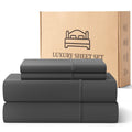 Cooling Sateen Sheets,Soft Hotel Luxury Polyester Washed Cotton,4 Piece Sheets Set,with 14" Deep Pocket,Dark Gray - Breathable Egyptian Cotton Flat & Fitted Sheets - Default Title