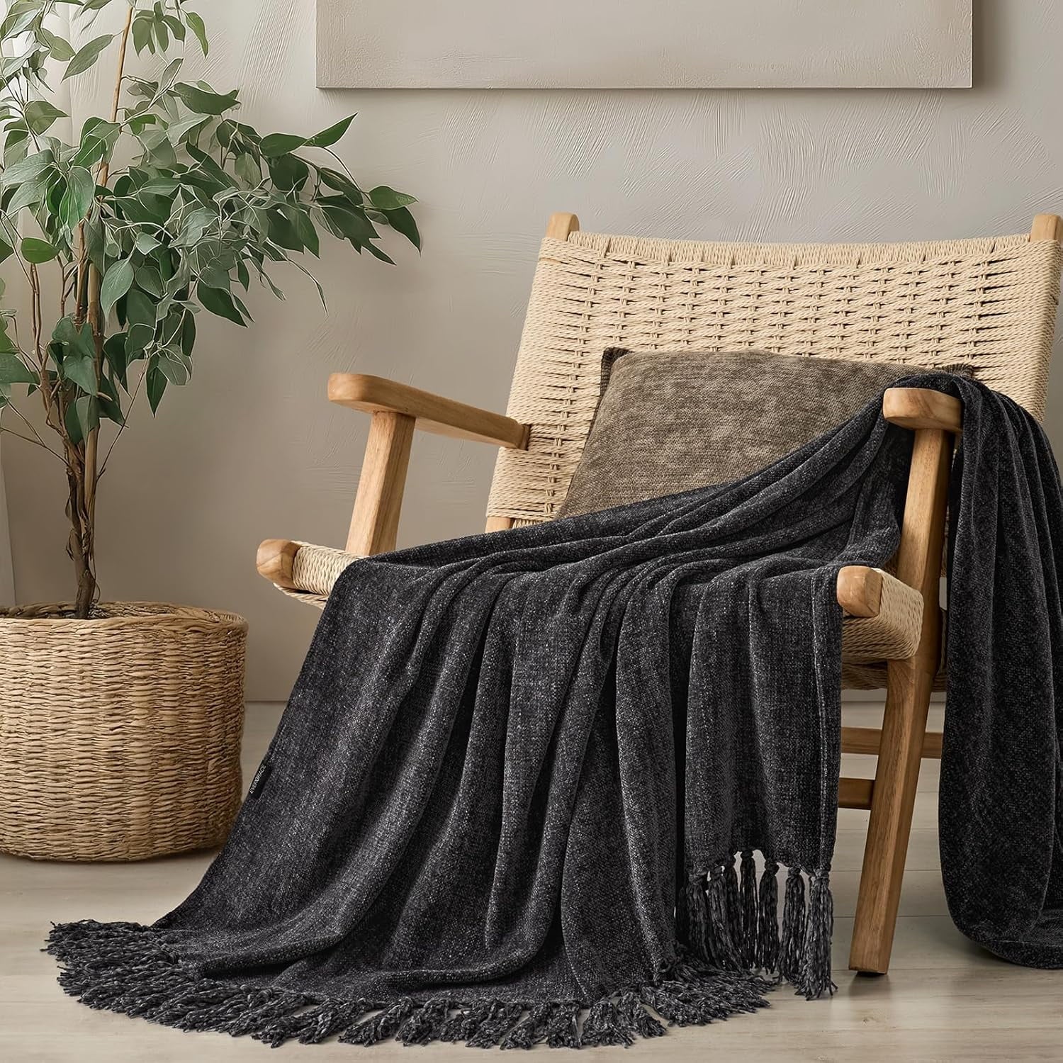 Reversible Sherpa Soft Chenille Throw Blanket for Couch, Cozy Plush Fuzzy Decorative Chenille Knit Throw Blanket with Tassels, Lightwei... - Luxury Knitted Decorative Throw Blanket with Fringes - Default Title