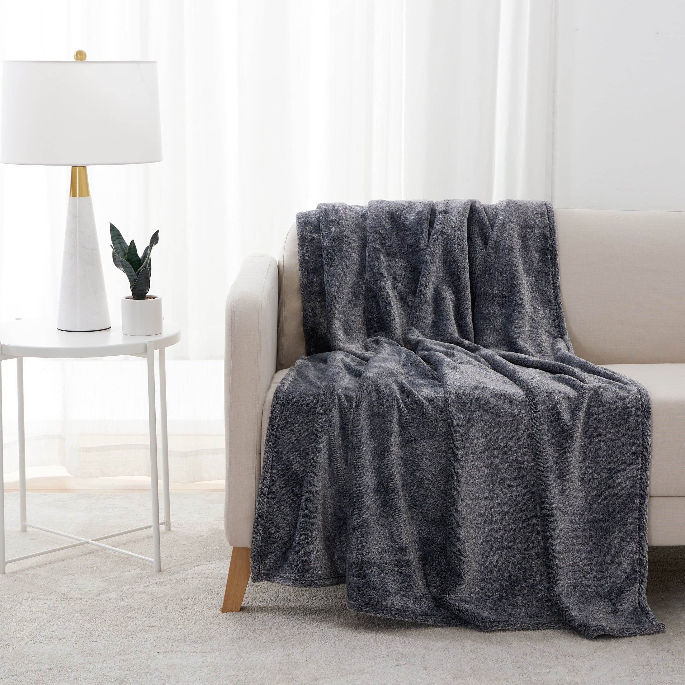 Decorative Knitted Plush Heathered Soft Oversized Throw Blanket, Gray - Lightweight Plush Warm Blanket for All Seasons - Default Title