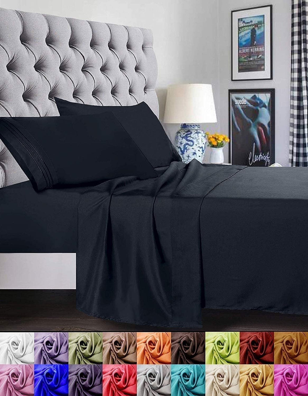 Wrinkle-Resistant 1800 Series Microfiber Bed Sheets 6-Piece Set, Deep Pocket, Queen Black - Breathable Egyptian Cotton Flat & Fitted Sheets - Default Title