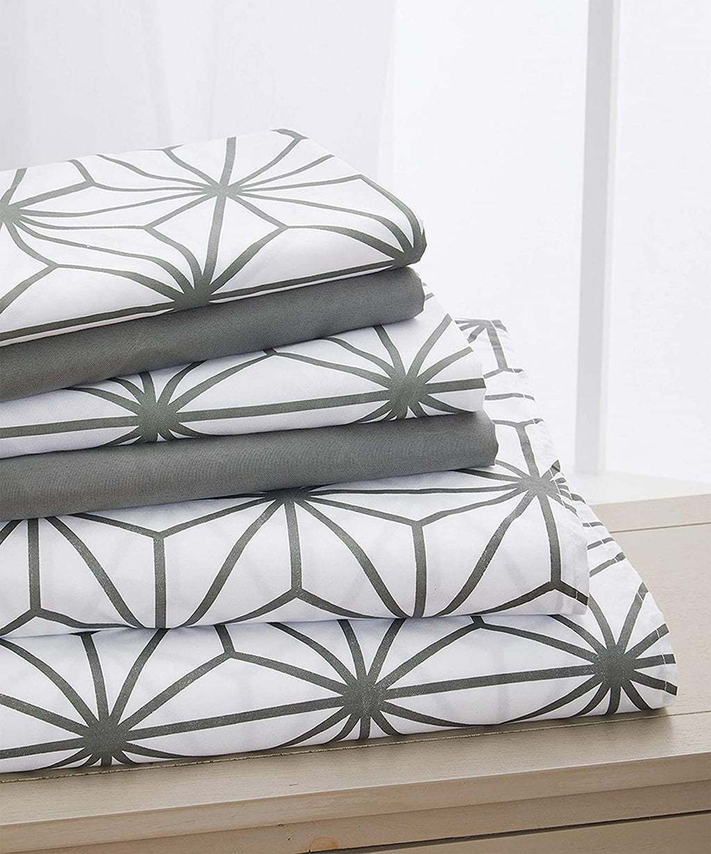 Wrinkle-Resistant Bed Sheets Full Gray Texture/Embroidery 1500 Thread Count Microfiber - Luxury Bed Sheet Set with Deep Pockets - Default Title