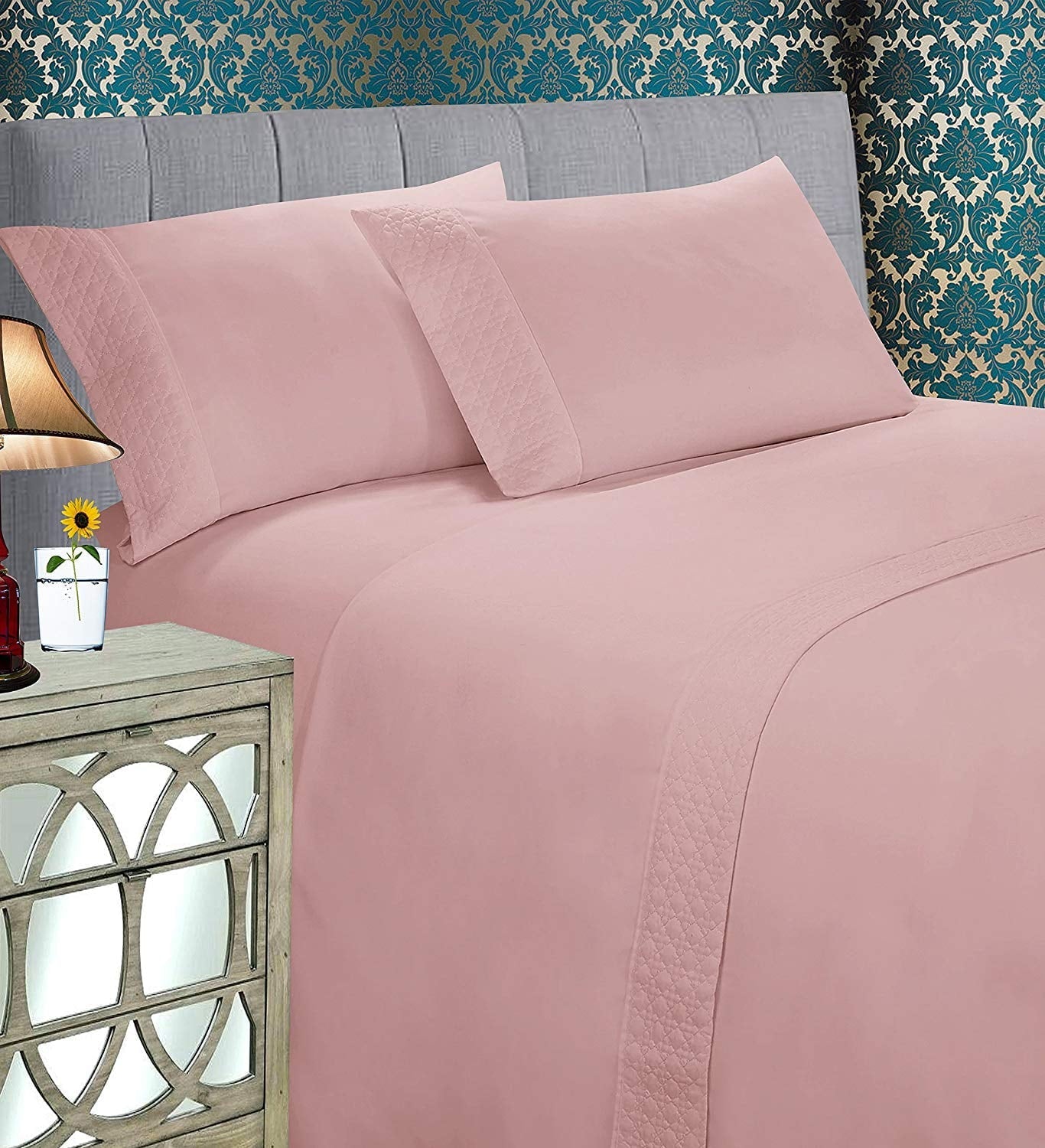 Ultra-Soft 4 Pieces Bed Sheet Set With Flat Fitted and 2 Pillowcases King-Dusty Rose - Cooling Hotel Quality Bedding Sheets and Pillowcases - Default Title