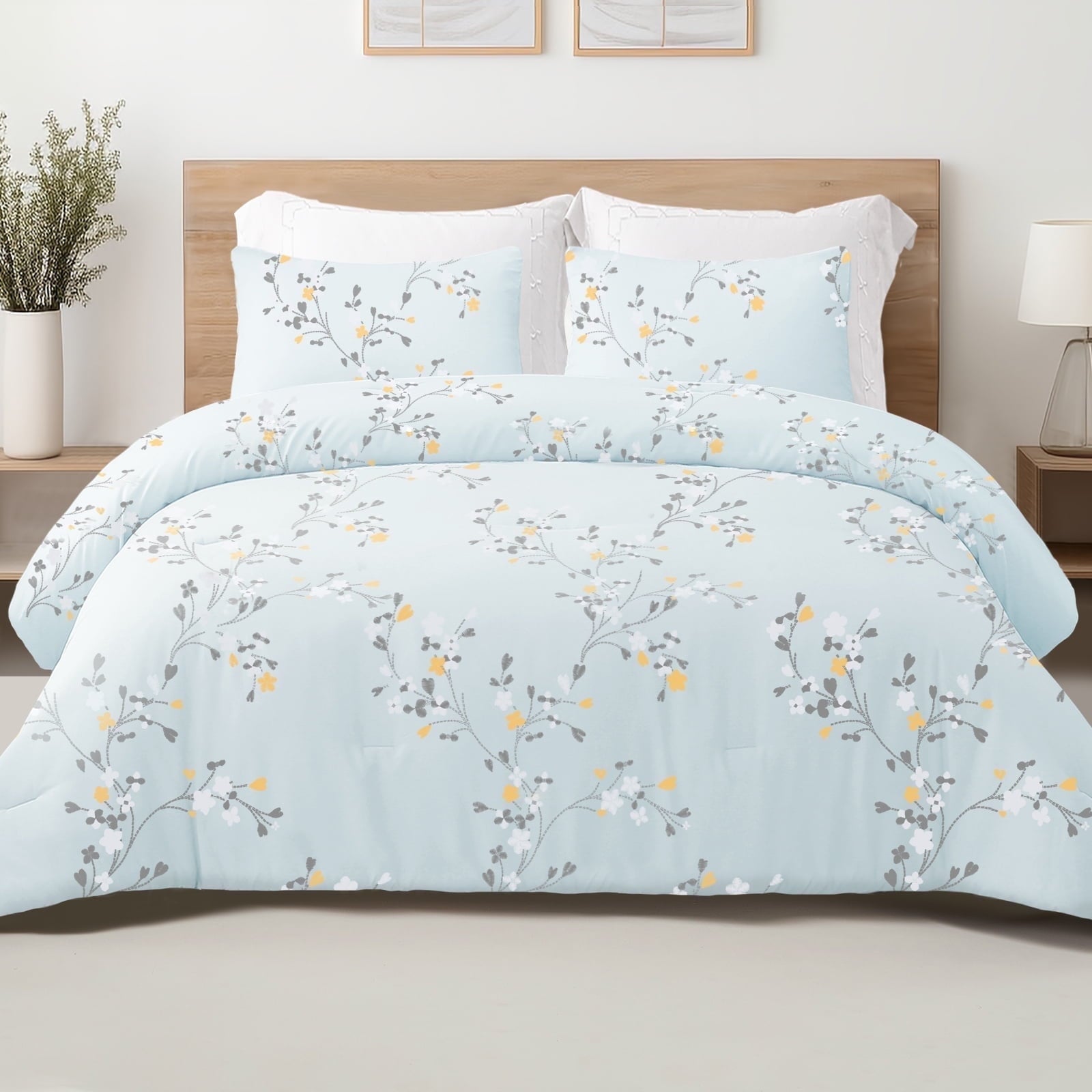 All-Season 3-Piece Floral King Size Comforter Set, Microfiber Bedding Down Alternative Comforter for All Seasons with 2 Pillow S... - Luxurious Quilted Duvet Cover Set - Default Title