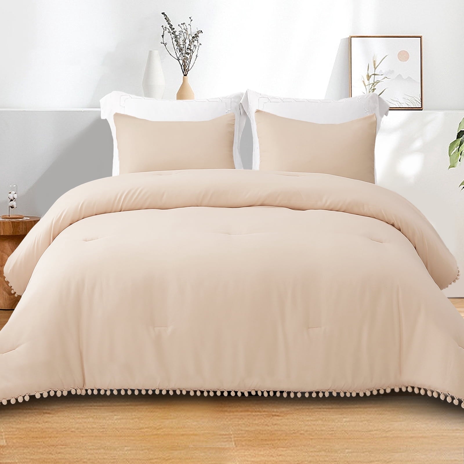 All-Season Boho Pom Pom Ball Fringe King Size Comforter Set, 3 Pieces Beige Lightweight Down Alternative Bedding Comforter Sets ... - Cloud-Like Soft Lightweight Bed Comforter - Default Title